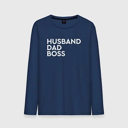 Лонгслив хлопковый мужской Husband, dad, boss, цвет: тёмно-синий