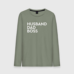 Лонгслив хлопковый мужской Husband, dad, boss, цвет: авокадо