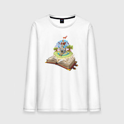 Лонгслив хлопковый мужской Книжный замок, цвет: белый