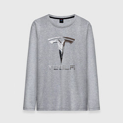 Лонгслив хлопковый мужской Tesla Logo Тесла Логотип, цвет: меланж