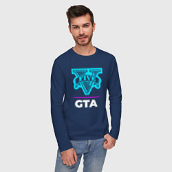 Лонгслив хлопковый мужской Символ GTA в неоновых цветах, цвет: тёмно-синий — фото 2