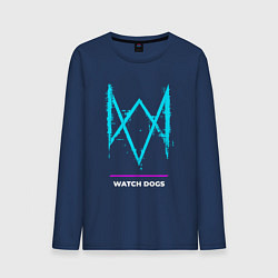Лонгслив хлопковый мужской Символ Watch Dogs в неоновых цветах, цвет: тёмно-синий