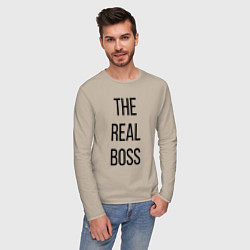 Лонгслив хлопковый мужской The real boss!, цвет: миндальный — фото 2