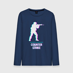 Лонгслив хлопковый мужской Counter Strike в стиле Glitch - Баги Графики, цвет: тёмно-синий