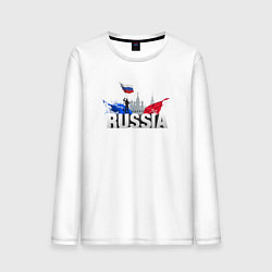Лонгслив хлопковый мужской Russia объемный текст, цвет: белый