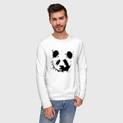 Лонгслив хлопковый мужской Прикольный панда - клякса, цвет: белый — фото 2