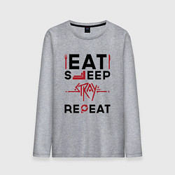 Лонгслив хлопковый мужской Надпись: Eat Sleep Stray Repeat, цвет: меланж