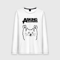 Лонгслив хлопковый мужской Asking Alexandria - rock cat, цвет: белый