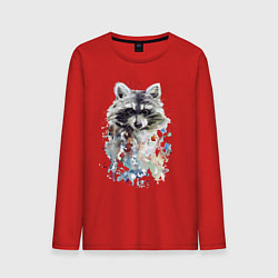 Лонгслив хлопковый мужской Мордочка енота - акварель, цвет: красный