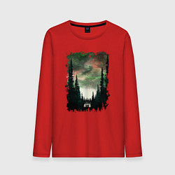 Лонгслив хлопковый мужской Лес кругом, цвет: красный