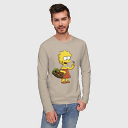 Лонгслив хлопковый мужской Lisa Simpson с гусеницей на даче, цвет: миндальный — фото 2
