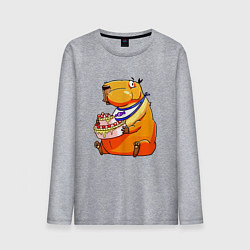 Лонгслив хлопковый мужской Капибара празднует день рождения, цвет: меланж
