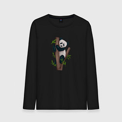 Лонгслив хлопковый мужской Панда висит на дереве, цвет: черный