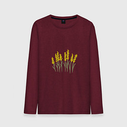 Лонгслив хлопковый мужской Желтые полевые цветы, цвет: меланж-бордовый