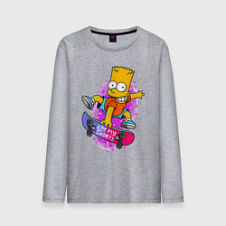 Лонгслив хлопковый мужской Барт Симпсон на скейтборде - Eat my shorts!, цвет: меланж