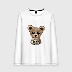 Лонгслив хлопковый мужской Футбол - Медведь, цвет: белый