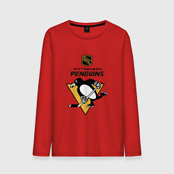 Лонгслив хлопковый мужской Питтсбург Пингвинз НХЛ логотип, цвет: красный