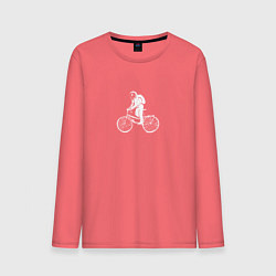 Лонгслив хлопковый мужской По космосу на велосипеде, цвет: коралловый