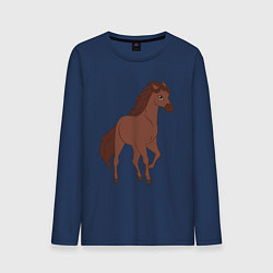 Лонгслив хлопковый мужской Лошадка мустанг, цвет: тёмно-синий