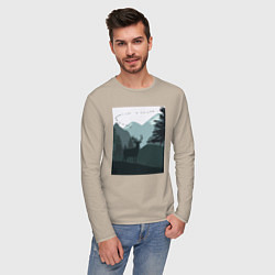 Лонгслив хлопковый мужской Олень в лесу силуэты, цвет: миндальный — фото 2