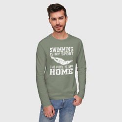 Лонгслив хлопковый мужской Плавание мой вид спорта - бассейн мой дом, цвет: авокадо — фото 2