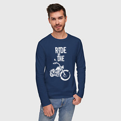 Лонгслив хлопковый мужской Ride or Die винтаж, цвет: тёмно-синий — фото 2