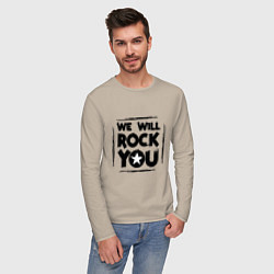 Лонгслив хлопковый мужской We rock you, цвет: миндальный — фото 2