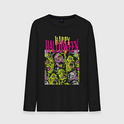 Лонгслив хлопковый мужской Happy Halloween - crazy faces, цвет: черный