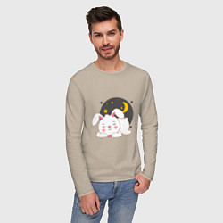 Лонгслив хлопковый мужской Спящий Зайка, цвет: миндальный — фото 2