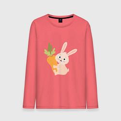Лонгслив хлопковый мужской Кролик с морковкой, цвет: коралловый