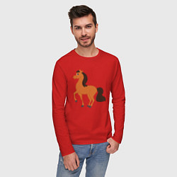 Лонгслив хлопковый мужской Конь, цвет: красный — фото 2