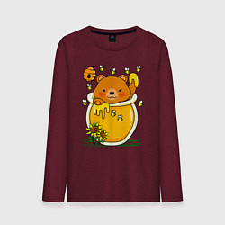 Лонгслив хлопковый мужской Медвежонок в баночке меда, цвет: меланж-бордовый