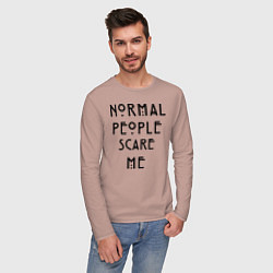 Лонгслив хлопковый мужской Normal people scare me, цвет: пыльно-розовый — фото 2