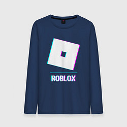 Лонгслив хлопковый мужской Roblox в стиле glitch и баги графики, цвет: тёмно-синий
