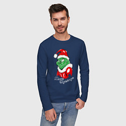 Лонгслив хлопковый мужской Merry Christmas, Santa Claus Grinch, цвет: тёмно-синий — фото 2