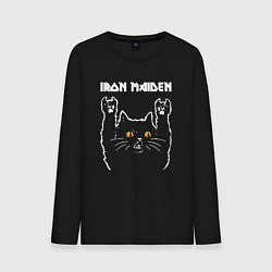 Лонгслив хлопковый мужской Iron Maiden rock cat, цвет: черный