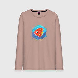 Лонгслив хлопковый мужской Мультяшная красная морская рыбка, цвет: пыльно-розовый