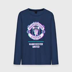 Лонгслив хлопковый мужской Manchester United FC в стиле glitch, цвет: тёмно-синий