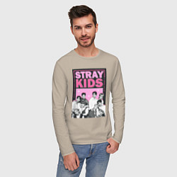 Лонгслив хлопковый мужской Stray Kids boy band, цвет: миндальный — фото 2