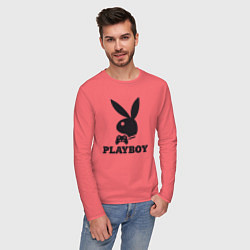 Лонгслив хлопковый мужской Playboy - Игровой джостик, цвет: коралловый — фото 2