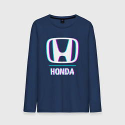 Лонгслив хлопковый мужской Значок Honda в стиле glitch, цвет: тёмно-синий