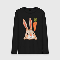 Лонгслив хлопковый мужской Заяц с морковкой, цвет: черный