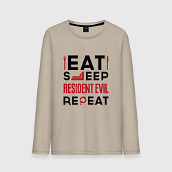 Лонгслив хлопковый мужской Надпись: eat sleep Resident Evil repeat, цвет: миндальный