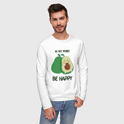 Лонгслив хлопковый мужской Dont worry be happy - avocado, цвет: белый — фото 2