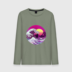 Лонгслив хлопковый мужской Ретровейв волна, цвет: авокадо