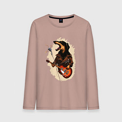 Лонгслив хлопковый мужской Такса рокер, цвет: пыльно-розовый