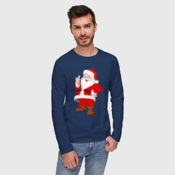 Лонгслив хлопковый мужской Радостный Санта Клаус, цвет: тёмно-синий — фото 2