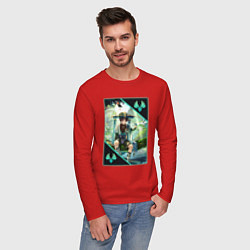 Лонгслив хлопковый мужской Скарамучча анемо странник, цвет: красный — фото 2