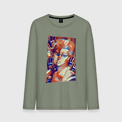 Лонгслив хлопковый мужской Йошикаге Кира - серийный убийца, цвет: авокадо