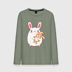Лонгслив хлопковый мужской Круглый кролик с зайкой, цвет: авокадо